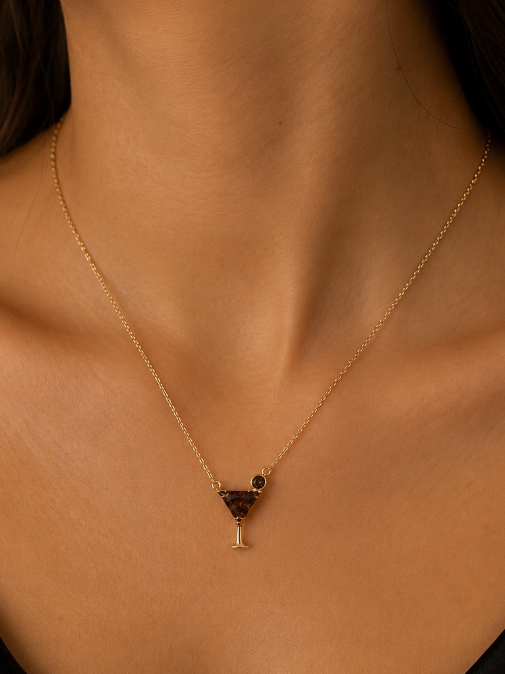 Kate Spade Gold Martini Glass Pendant Necklace with Brown Gem cz